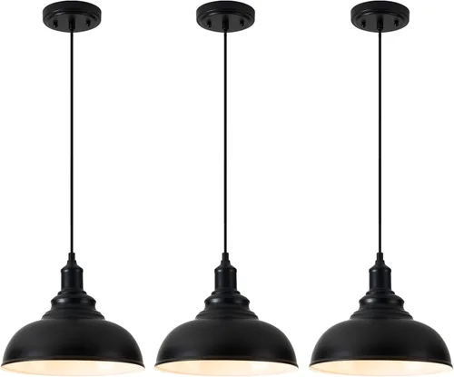 Miniatura 9 de Paquete de 3 Luces Colgantes de Estilo Granja Ajustables Iluminación Colgante para Isla de Cocina Industrial Luces Colgantes de Granero Sobre Isla