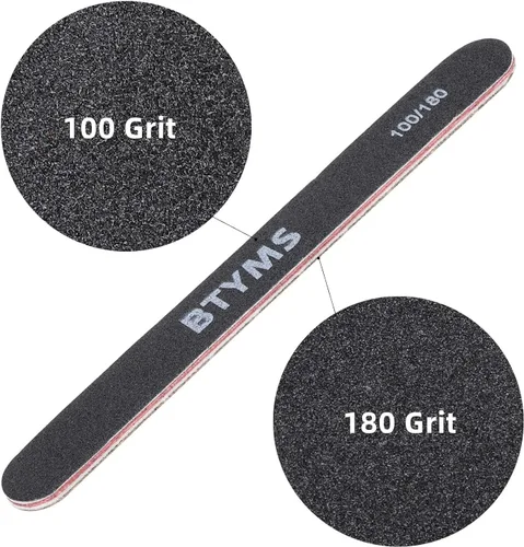 Miniatura 3 de BTYMS 25 limas de uñas para uñas acrílicas y uñas naturales, grano 100/180, pulidores de uñas negras de doble cara, limas de uñas Blanco apagado