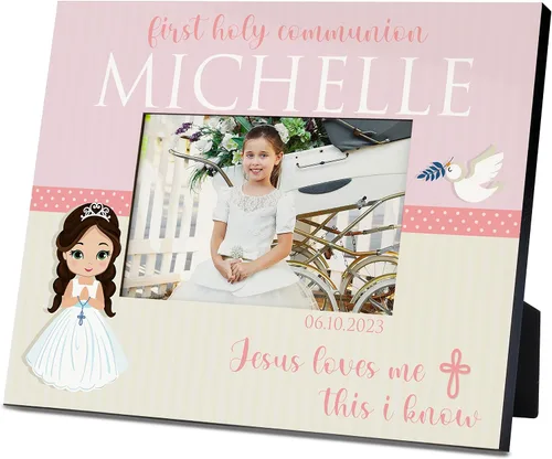Miniatura 12 de Regalos de primera comunión para niños y niñas, marco de fotos personalizado de la primera comunión con nombre y fecha, 2 orientaciones para fotos