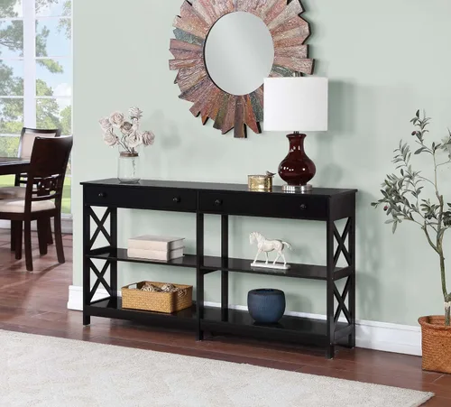 Miniatura 2 de Convenience Concepts Oxford - Mesa consola de 2 cajones con estantes, 60 pulgadas, color negro