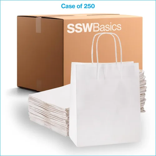 Miniatura 6 de SSWBasics Bolsas de compras de papel kraft blancas medianas - 8 ¼ L x 4 ¾ D x 10 ½ H - Estuche