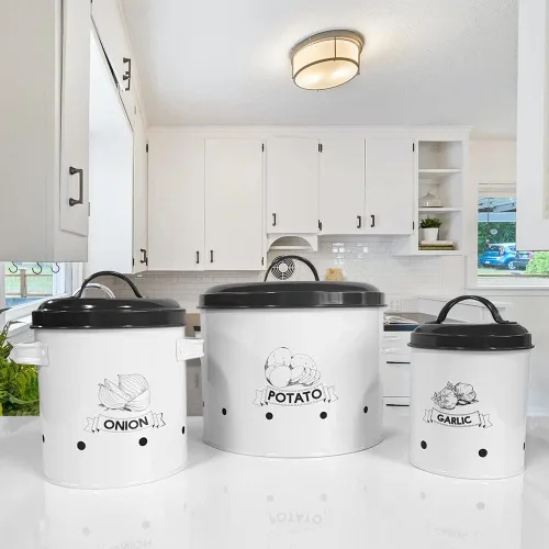 Miniatura 5 de SOTECH Juego de 3 contenedores de almacenamiento de papas y cebollas y ajos con tapa, organizador de despensa de cocina y conservador de verduras