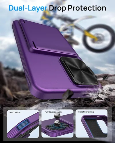 Miniatura 5 de Funda para Samsung Galaxy S25 FE, tarjetero integrado, soporte y cubierta para lente, prueba de caídas de grado militar, borde de silicona suave