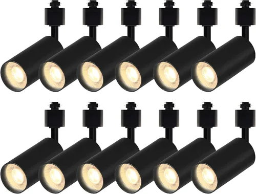 12 cabezales de iluminación LED negros (sin rieles de oruga) con bombillas GU10 reemplazables, focos de techo blancos cálidos de 3000 K para