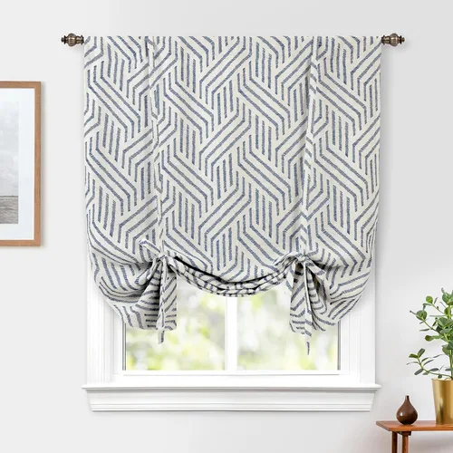 Miniatura 35 de DriftAway Briony - Cortina opaca con amarre para cocina, ajustable, diseño de globos, líneas texturizadas, estampadas, persianas romanas