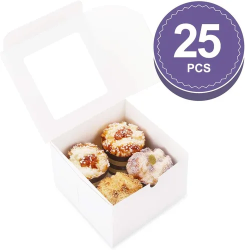 Miniatura 2 de 25 cajas blancas de panadería con ventana de 5 x 5 x 3.5 pulgadas, cajas de postre para ir con ventana, cajas de golosinas para panadería pequeña