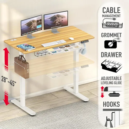 Miniatura 4 de SHW Escritorio de pie eléctrico de altura ajustable de 48 pulgadas con cajón, preajuste de memoria y bandeja de gestión de cables, roble