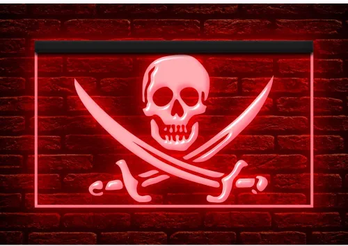 150090 - Letrero de neón con luz LED de calavera y esqueleto pirata, vela helloween (12 x 8 pulgadas, rojo)