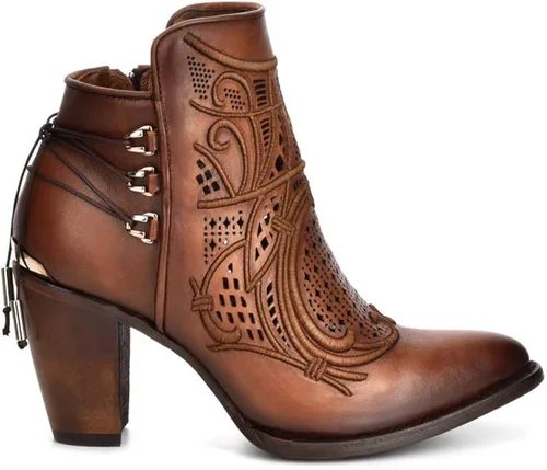 Miniatura 2 de Cuadra Botines para mujer en piel auténtica con bordado y cremallera marrón Marrón