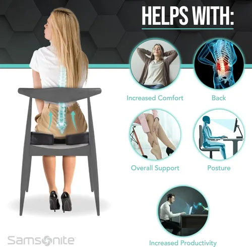 Miniatura 9 de Samsonite Cojín de asiento de espuma viscoelástica, cojín ergonómico para silla de oficina, almohadilla de presión de coxis, soporte de coxis