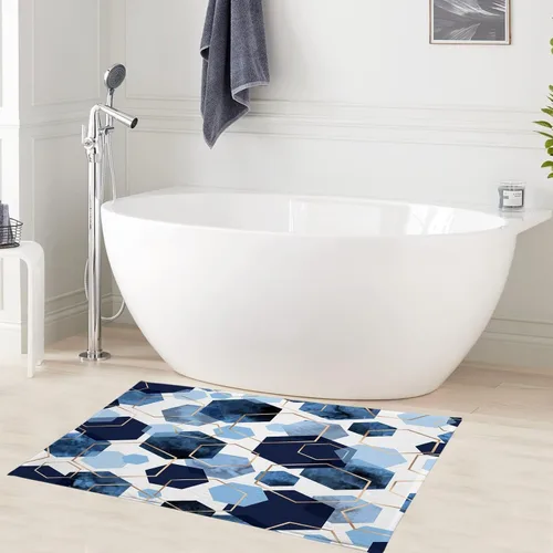 Miniatura 7 de LB Alfombra de baño de mármol negro y dorado, con cita divertida, antideslizante, diseño geométrico abstracto, tapete de espuma viscoelástica, súper