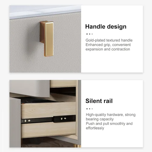 Miniatura 7 de WOLWES Mesita de noche, mesa auxiliar con almacenamiento, mesita de noche de madera maciza con 2 cajones, parte superior de mármol sintético