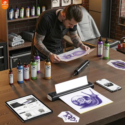 Miniatura 7 de Rongta Impresora de plantillas de tatuaje F81S, impresoras térmicas inalámbricas Bluetooth con 5 papeles de transferencia, compatible con teléfonos