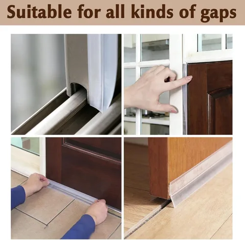 Miniatura 6 de Burlete de sellado de puerta de 20 pies, tira de sellado de silicona para parte inferior de puerta de ducha, cinta aislante autoadhesiva para marco