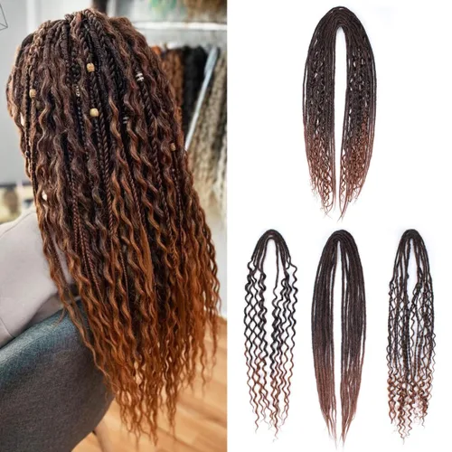 Miniatura 66 de 15 extensiones de rastas de doble extremo, 24 pulgadas, extensiones de rastas falsas de 0.6 pulgadas, color marrón degradado, extensiones de rastas