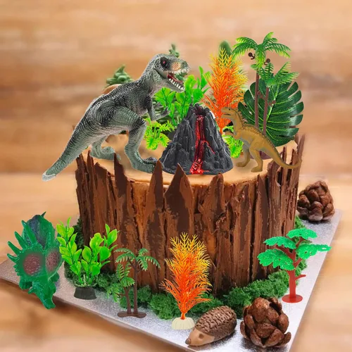 Miniatura 5 de 18 adornos de dinosaurio para tartas con huevos de dinosaurio, hojas, árboles, decoración de pasteles para animales salvajes, cumpleaños temáticos