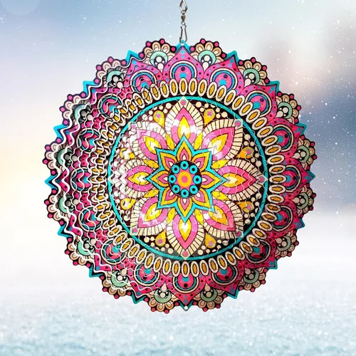 Mandala Blossom Wind Spinner - Molinillos de Viento de Metal | Escultura de Viento Colgante Cinética 3D de 12 pulgadas Cortada con Láser y