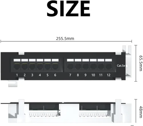 Miniatura 2 de 1U 12 puertos Cat5E Wallmount Patch Panel, UTP Ethernet Patch Panel con RJ45 Cat5E adaptador Patch Panel