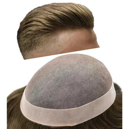 Miniatura 56 de Toupee para hombres sistemas de reemplazo de piezas de cabello humano real, duradero, fino, mono para hombre, tupé, sistema de cabello para hombre