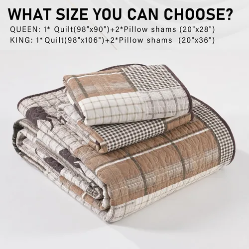 Miniatura 5 de PERHOM Edredones de tamaño Queen, 100% algodón, tamaño Queen, colcha de cabaña de cabaña de cabaña de cabaña, marrón, beige, verde, a cuadros