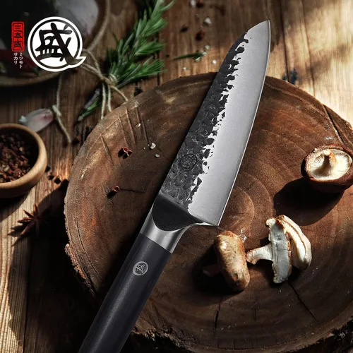 Miniatura 4 de MITSUMOTO SAKARI - Cuchillo japonés Santoku de 7 pulgadas, acero SKD-11 Wide 2mm Santoku blade for slicing, dicing and mincing, 3-layer SKD-11