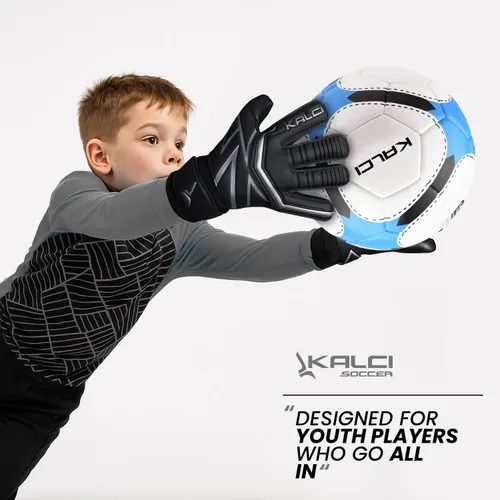 Miniatura 3 de Kalci Guantes de portero de fútbol con acolchado de espuma de látex para niños/adultos, protección de dedos transpirables, guantes de portero