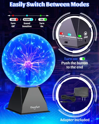 Miniatura 6 de Theefun Bola de plasma azul: globo de plasma enorme de 8 pulgadas, regalos de cumpleaños, lámpara de bola de plasma sensible al tacto y al sonido