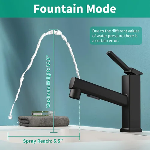 Miniatura 3 de Grifo de baño de un solo agujero, grifo de lavabo de baño moderno extraíble con 3 modos de flujo de agua, grifos de baño con rociador