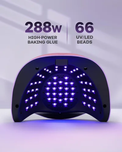 Miniatura 3 de Lámpara de uñas LED UV profesional para uñas de gel, luz de curado rápido de alta potencia de 288 W con diseño único morado galvanizado, 4