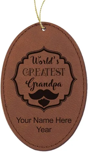 Miniatura 8 de LaserGram Personalized Christmas Ornament, World's Greatest Grandpa, Faux Leather, Custom Laser Engraved Gift Idea (Oval Shape, Gray)