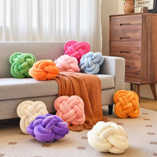 Miniatura 5 de Xuyier Bola de almohada de nudo, almohadas decorativas con tela de terciopelo para sofá cama, decoración de 12 pulgadas, cojines cuadrados anudados