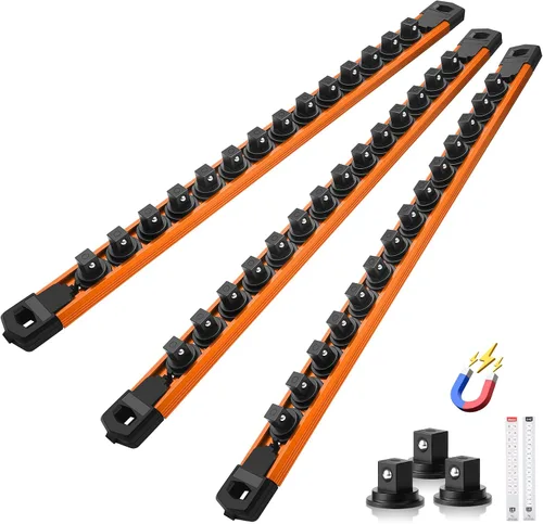 Miniatura 30 de Reniteco Juego de organizador de enchufes magnéticos, 3 piezas de 1/2 pulgada 3/8 pulgadas 1/4 pulgadas de aleación de aluminio con 40 clips Negro
