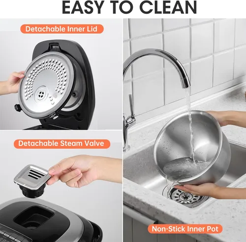 Miniatura 7 de Olla arrocera de 10 tazas sin cocer / 20 tazas cocidas, calefacción por inducción y tecnología de lógica difusa, olla arrocera eléctrica inteligente