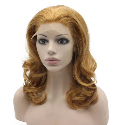 Miniatura 3 de Mxangel Peluca rubia sintética de encaje frontal rubio medio largo natural