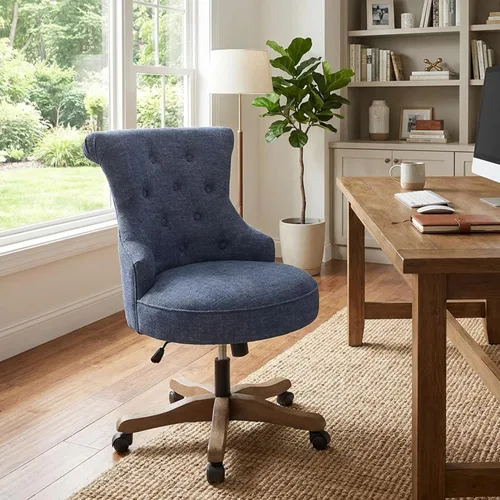 HUIMO Silla de oficina en casa, silla de escritorio tapizada sin brazos con ruedas, altura ajustable, silla de escritorio para computadora con patas