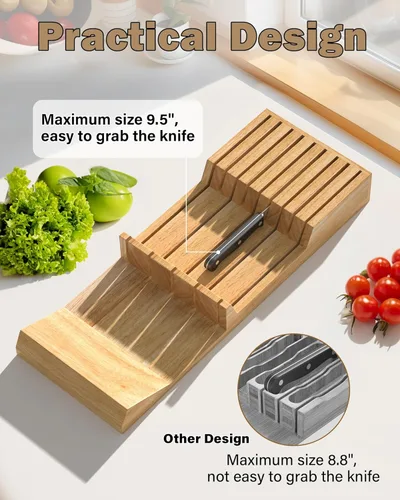 Miniatura 4 de Cook N Home Organizador de bloques de cuchillos en el cajón, 9 ranuras para cuchillos de cocina, almacenamiento de cajones, capacidad para hasta 9