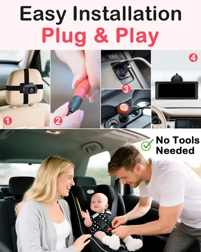 Miniatura 6 de Rohent Cámara dual para automóvil de bebé para 2 niños: pantalla dividida HD de 6.9 pulgadas con brillo automático Cámara de asiento trasero