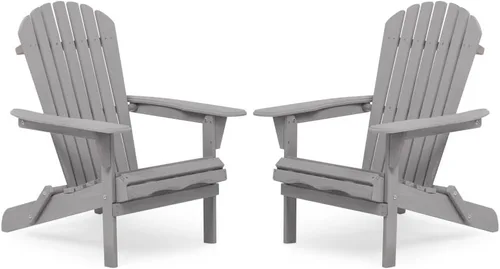 Solid Wood Folding Adirondack Chair for Outdoor Patio Garden Deck Lounge - Comfortable Wooden Lawn Chair with Wide Armrests (Adirondack Chair Set of