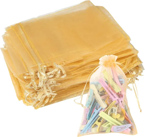 Miniatura 13 de Partyeah 50 bolsas de organza de 4 x 6 pulgadas, pequeñas bolsas de malla para joyas, bolsas con cordón para bolsas de regalo de organza de dulces