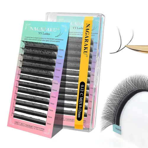 Miniatura 149 de Suministros de extensiones de pestañas NAGARAKU yy, pestañas falsas 0.05mm rizado D, bandeja mixta 8-12mm, prefabricadas 4D, abanico fácil, volumen
