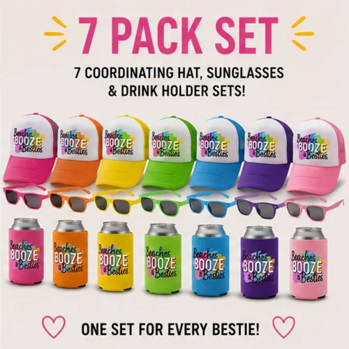 Awkward-AF Beaches Booze & Besties - Paquete de fiesta (juego de 4), regalo de fiesta para fiestas, vacaciones de primavera, viaje de niñas,