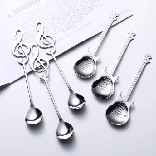 Miniatura 8 de IRONX - Cucharas de notas musicales, paquete de 6 cucharaditas creativas y lindas cucharas de café de acero inoxidable 18/10 con forma de notación