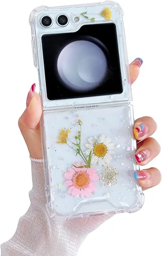 Miniatura 32 de Compatible con Samsung Galaxy Flip 4, funda transparente con flores secas prensadas, para mujeres y niñas, TPU suave a prueba de golpes, funda