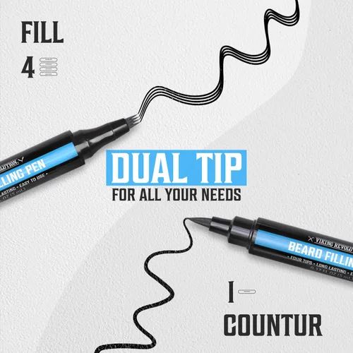 Miniatura 3 de Viking Revolution Lápiz para Barba (Paquete de 2) - Relleno de Lápiz de Barba Negro para Hombre - Kit de Bolígrafo de Relleno de Barba Impermeable
