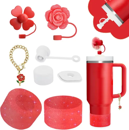 Miniatura 27 de Conjunto de accesorios para taza Stanley, incluye 2 piezas de cubierta de pajita de 0.4 pulgadas, 1 tapón antiderrame de silicona, 1 lindo encanto