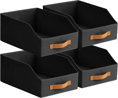 Miniatura 27 de Homsorout Contenedores de almacenamiento de tela para organizar, paquete de 6 cajas de almacenamiento grandes trapezoidales plegables con asa