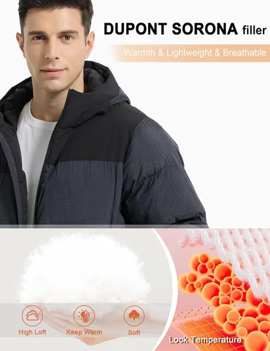 Miniatura 4 de HARD LAND Abrigo de invierno pesado para hombre, impermeable, con capucha y acolchado Sorona