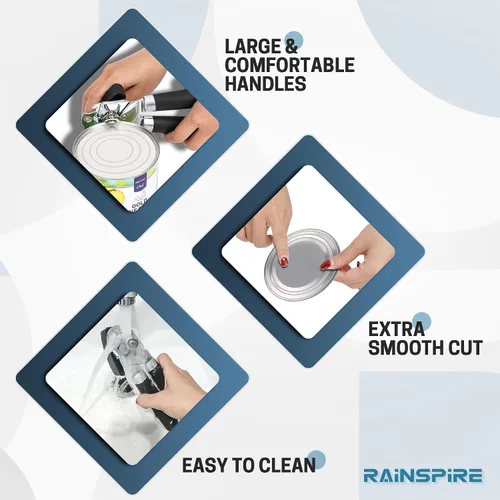 Miniatura 4 de Rainspire Abrelatas manual mejorado con abridor de botellas corte de borde liso, abrelatas resistente, mango suave cómodo, abrebotellas integrado