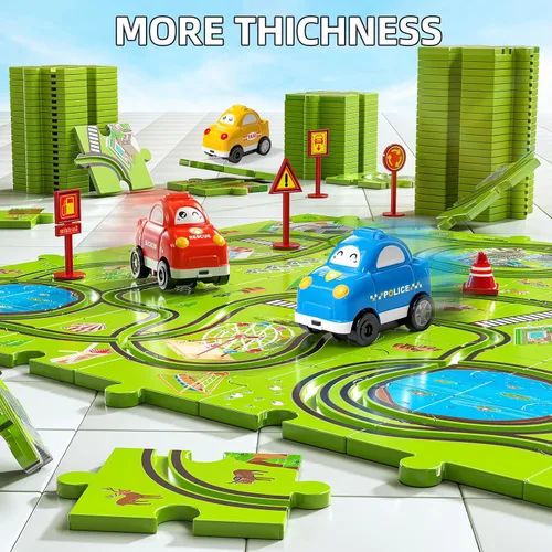 Miniatura 2 de JUKUDAHU Juego de 64 Piezas de Pista de Carreras de Rompecabezas con Coches de Juguete para Niños de 3 4 5 6 Años - Pistas de Rompecabezas