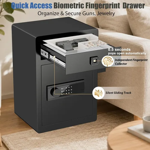 Miniatura 2 de 2.4 Cu Ft Small Safe Box Fireproof Waterproof -Home Safe with Biometric Fingerprint Drawer & Removable Shelf, Dual Alarm System,Gun Safe for